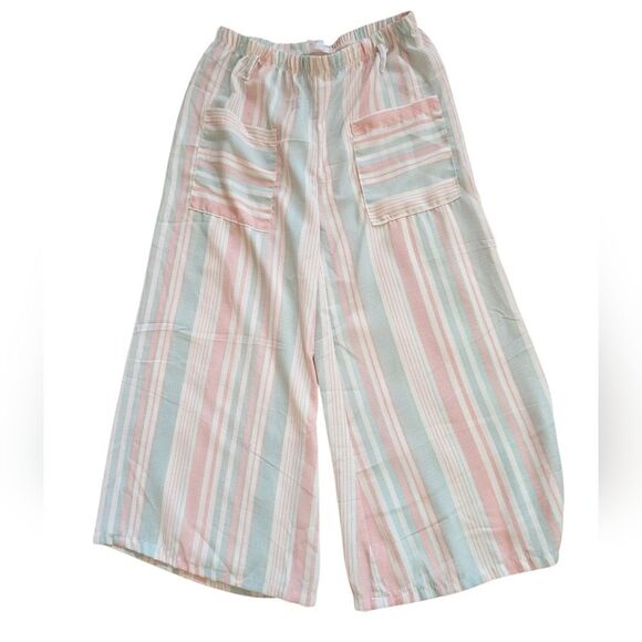 Kensie‎ Girl Pastel Striped Wide-Leg Cropped Pants - Picture 1 of 5